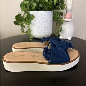 Seychelles Blue Denim Knot Platform Slides